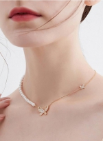 Butterfly pearl necklace is light and luxurious 金色 