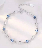 Ocean Heart Crystal Korean Sterling Silver Bracelet 蓝钻 