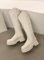 White knee-length knight boots female 米白色单里 