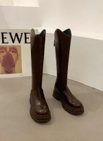White knee-length knight boots female 棕色单里 