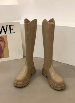 White knee-length knight boots female 奶茶色单里 