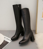 Slim leather high boots knight boots 黑色（加绒） 