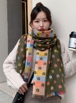 Korean double-sided printed scarf versatile 军绿 