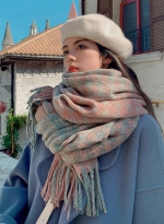 Thermal scarf gradient check ins 粉绿 