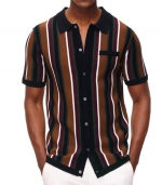 Striped knit POLO shirt Brown 