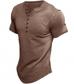 Solid color button up T shirt Brown 