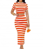 Striped slim-fit suit Orange 