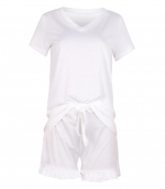 V-neck solid color casual suit White 