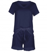 V-neck solid color casual suit Navy blue 