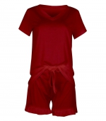 V-neck solid color casual suit Burgundy 
