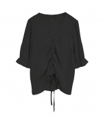 Drawstring blouse suit Black top 