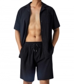 Cotton linen loose shirt suit Black 