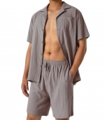 Cotton linen loose shirt suit Grey 