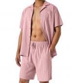 Cotton linen loose shirt suit Pink 