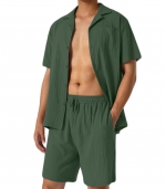Cotton linen loose shirt suit Green 