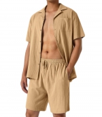 Cotton linen loose shirt suit Khaki 