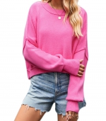 Solid color pullover sweater Rose red 