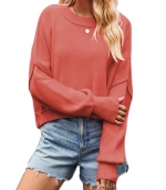 Solid color pullover sweater Watermelon red 