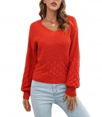 Lantern sleeve sweater Orange-red 