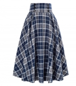 Plaid elastic waist skirt Blue 