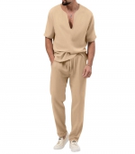 Solid color casual suit Khaki 