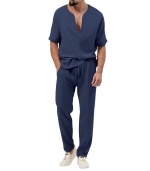 Solid color casual suit Navy blue 