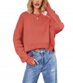 Solid color pullover sweater Watermelon red 