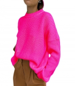 Solid color casual sweater Rose red 