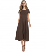 Solid color swing dress Brown 