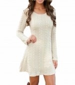 Crew neck dress long sleeves White 