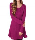 Crew neck dress long sleeves Rose red 
