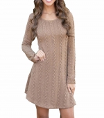 Crew neck dress long sleeves Brown 