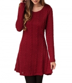 Crew neck dress long sleeves Burgundy 