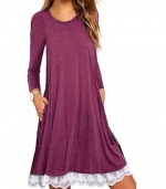 Crew neck dress long sleeves Burgundy 