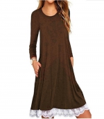 Crew neck dress long sleeves Brown 