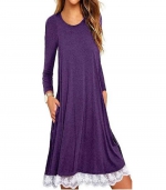 Crew neck dress long sleeves Purple 