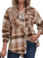 Pocket casual plaid shirt    Khaki 