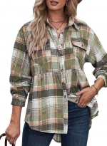 Pocket casual plaid shirt    Green 
