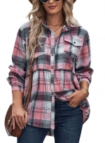 Pocket casual plaid shirt    Pink 