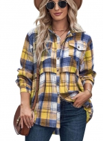 Pocket casual plaid shirt    Yellow 