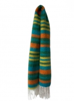 Striped fringe plaid scarf Green blue 