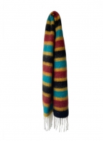 Striped fringe plaid scarf Wine red 