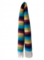 Striped fringe plaid scarf Navy blue 