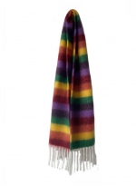 Striped fringe plaid scarf Green purple 