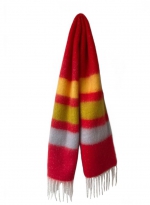 Striped fringe plaid scarf Red purple 