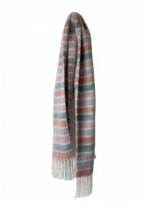 Striped fringe plaid scarf Blue pink 