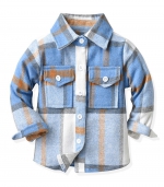 Plaid long-sleeved shirt Light blue 