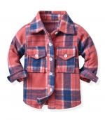 Plaid long-sleeved shirt Rose red 