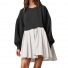 Loose pleated casual dress Black white