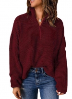 Casual turtleneck knit sweater Wine red 